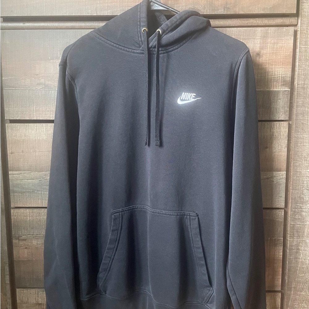 Nike Black Sweatshirt with Drawstring Hood and Ribbed Cuffs